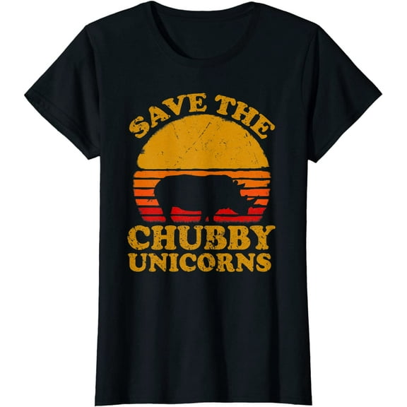 Women Save The Chubby Unicorns Shirt Retro Style Rhino Short Sleeve T-Shirt