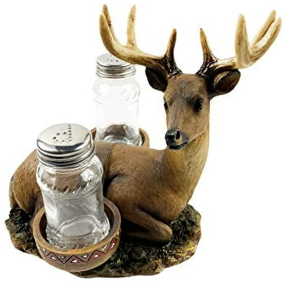 Urbalabs Western Country Cabin Deer Hunter Cowboy Hunting 8 Point Buck Salt and Pepper Shaker Caddy Farmhouse Dinner Table Kitchen Ranch Decorations Rustic Cowboy Decor (8 Point Deer)