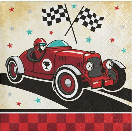 Creative Converting 345902 5 x 5 in. Vintage Race Car Beverage 1 by 4 Fold 2-Ply Tissue Napkins - 192 Count