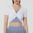 thumbnail image 2 of GigrtiJin Yoga Tops for Women 2 in 1 Twist Front Short Sleeve V Neck Solid Color Crop Blouse Tee, 2 of 4