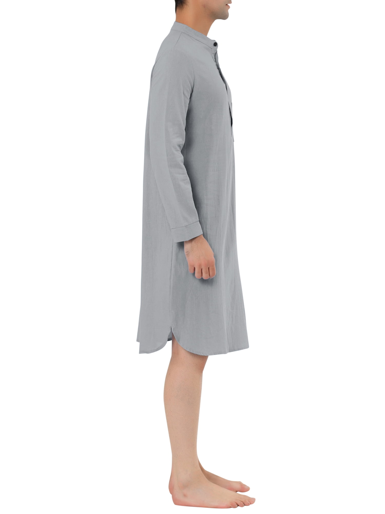 Unique Bargains Men's Banded Collar Nightshirt Sleep Shirt Nightgown S Gray