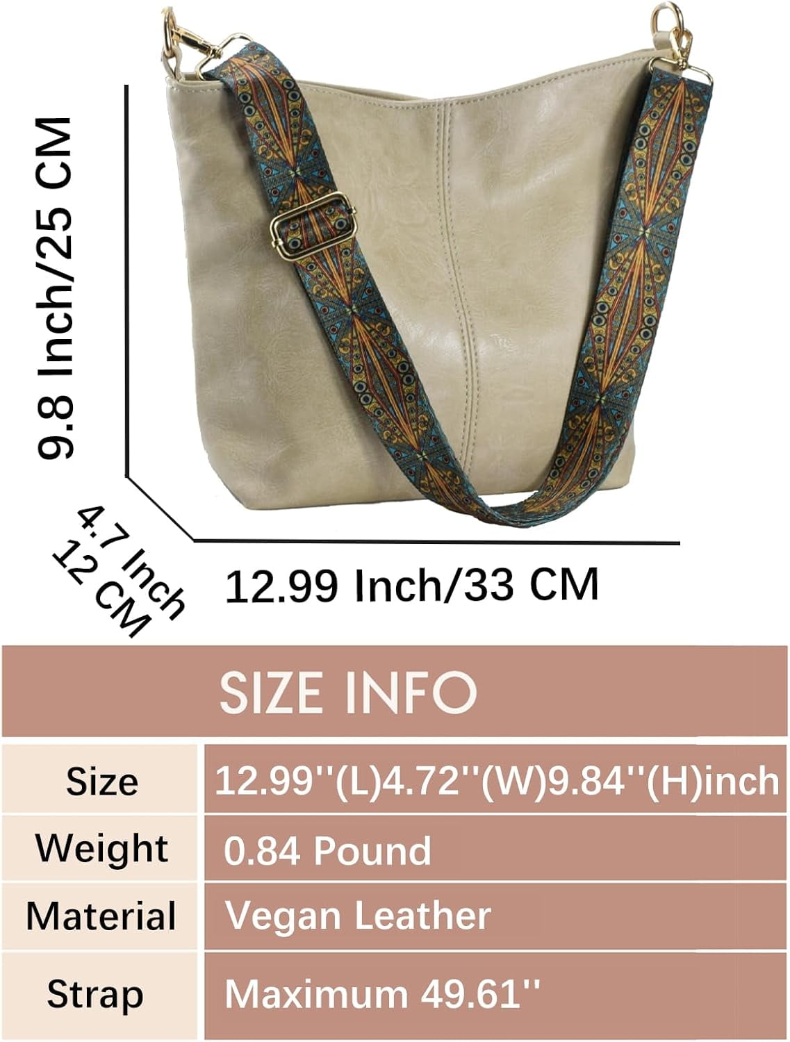 Kwuty Hobo Bags Vegan Leather Crossbody Bag Guitar Strap Shoulder Purses with Zipper Handbags for Women