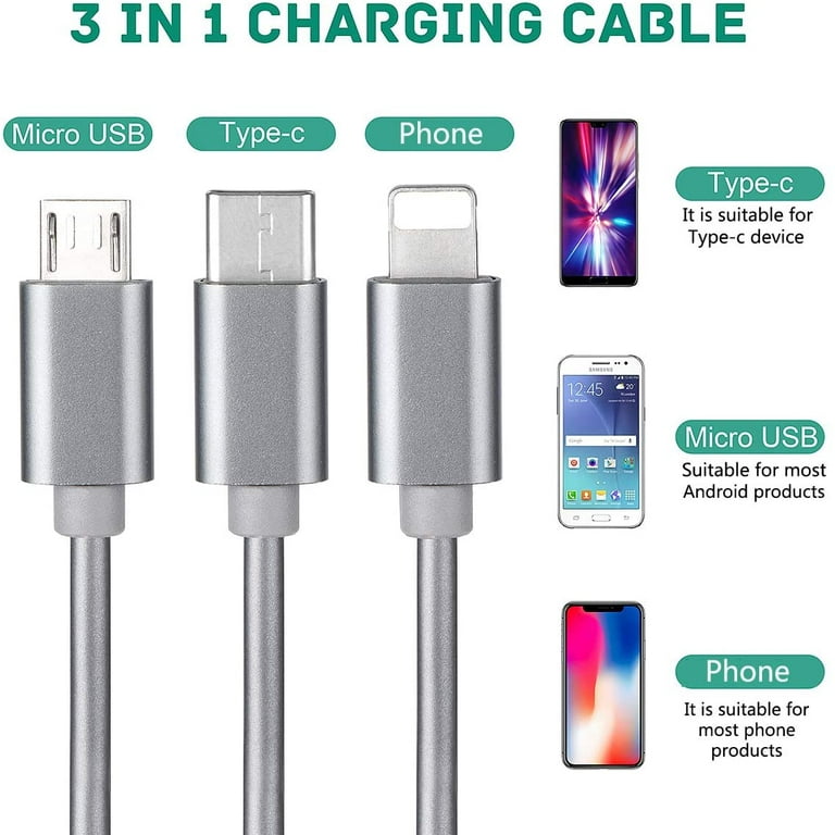 Câble Multi Chargeur 3 En 1 Iphone Android Retractable Usb Charge