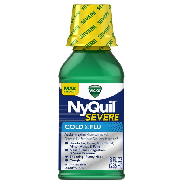 Vicks NyQuil SEVERE Cough Cold and Flu Nighttime Relief Liquid, 8 Fl Oz