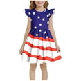 thumbnail image 2 of MKOSPLRT Girls American Flag Dress 3-12 Years 4th of July Summer Dresses Fly Sleeve Crew Neck A Line Dress Red White and Blue Midi Dress, 2 of 6