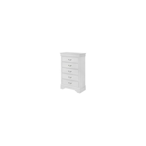 5 Drawer Transitional Wooden Chest with Bracket Feet and Hanging Pull White