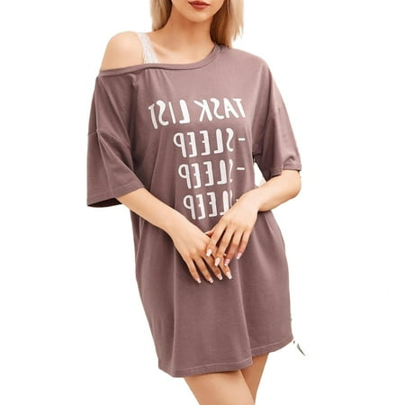

Women s Nightgowns & Sleepshirts Mauve Purple Casual Slogan Asymmetrical Neck Sleepshirts Elbow-Length