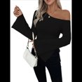 thumbnail image 1 of Top de Punto Ajustado con Hombros Descubiertos Y2K para Mujer, Top Asimétrico de Larga Acampanada Negro XXL, 1 of 7
