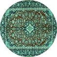 thumbnail image 1 of Ahgly Company Indoor Round Medallion Turquoise Blue Traditional Area Rugs, 7' Round, 1 of 4