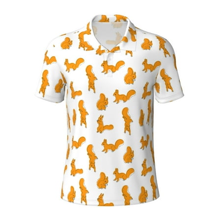 Cauagu Cartoon Squirrel Print Men s Polo Shirts Short-Sleeve Polo Shirts for Men Performance Golf Shirt Athletic Casual Collared T-Shirt-X-Large