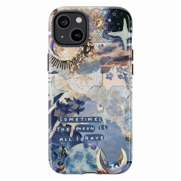 Celestial Art iPhone Case, Aesthetic Phone Case with Moon & Stars Quote, Protective Phone Cover for iPhone 16/15/14/13/12/11 Series (Plus, Pro Max, Mini)