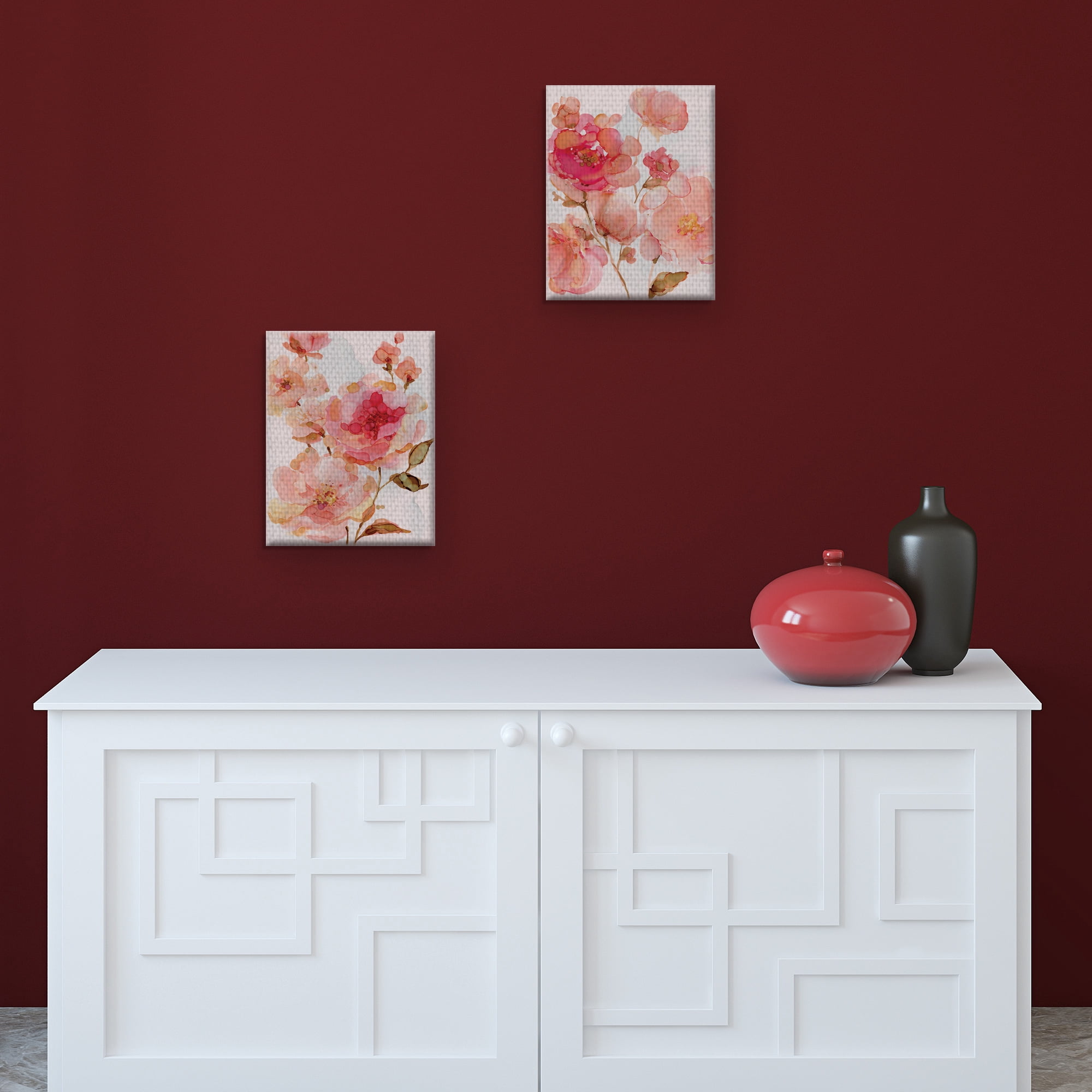 Masterpiece Art Gallery Vivid Peonies, Roses By Carol Robinson Canvas Art Print Set of 2 11" x 14"