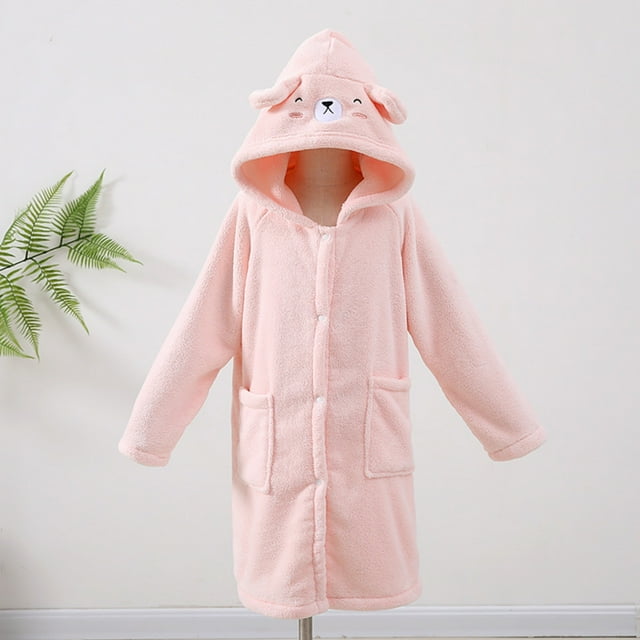 YUNAFFT Kids Hooded Bathrobe Long Sleeve Pockets Soft Absorbent Robe Cozy Home Loungewear