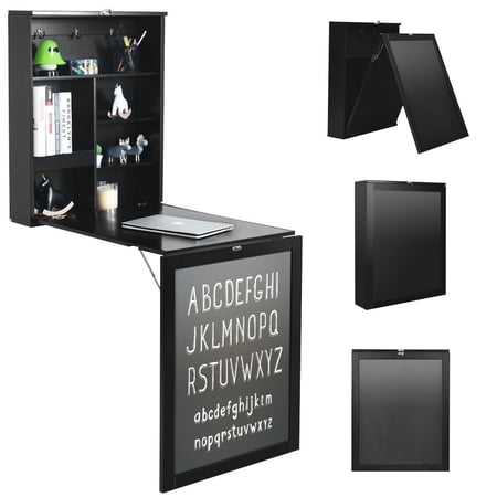 Gymax Wall Mounted Table Fold Out Convertible Desk with A Blackboard/Chalkboard Black