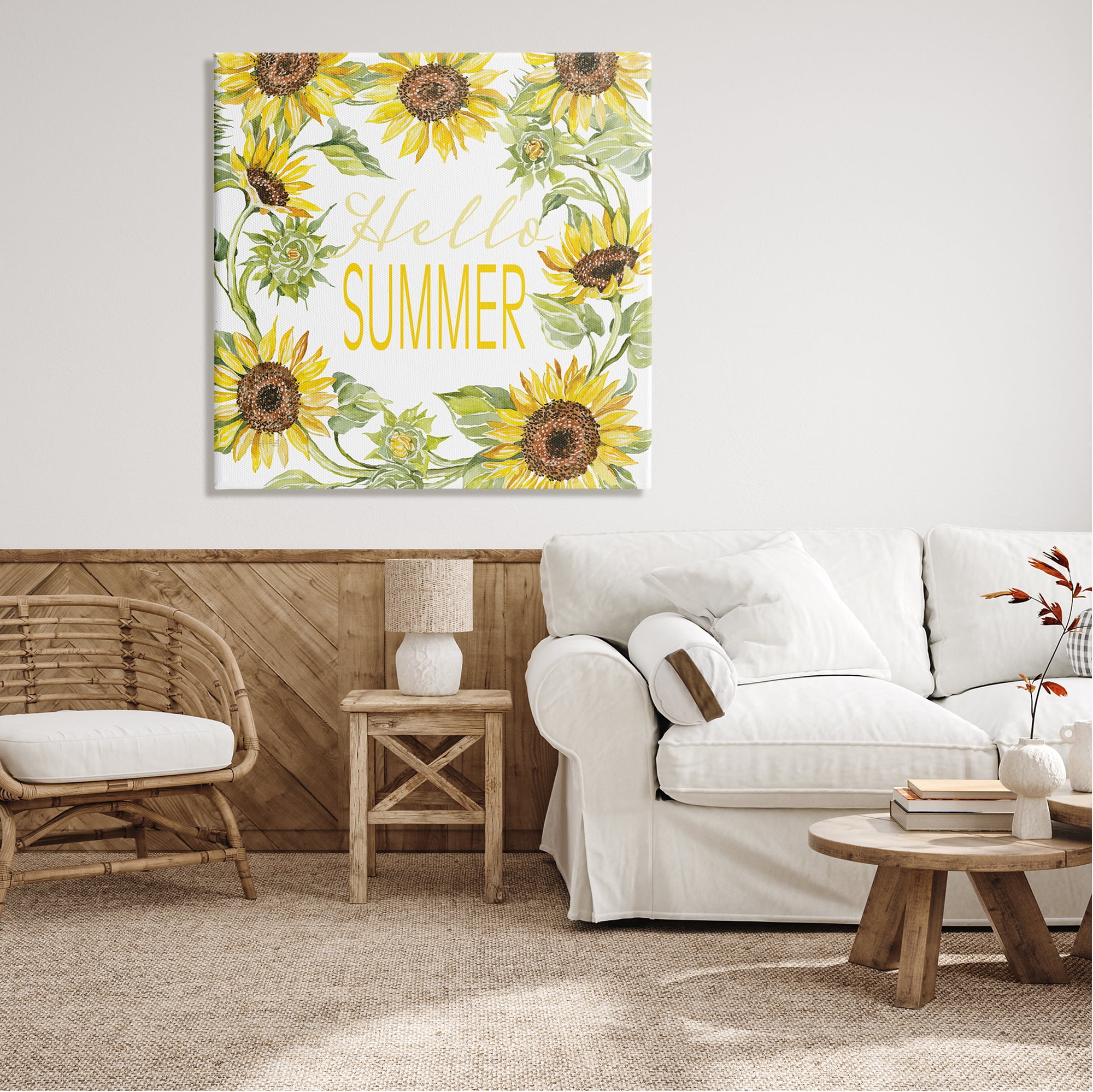 Stupell Industries Hello Summer Warm Yellow Sunflower Typography Border Graphic Art Gallery Wrapped Canvas Print Wall Art, Design by Cindy Jacobs