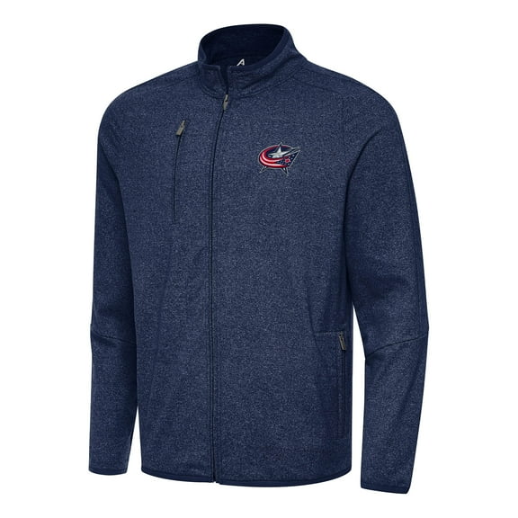 Men's Antigua Heather Navy Columbus Blue Jackets Hold-Up Full-Zip Tri-Blend Jacket