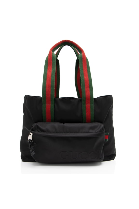 Pre-Owned Gucci Nylon Embossed Logo Web Large Tote