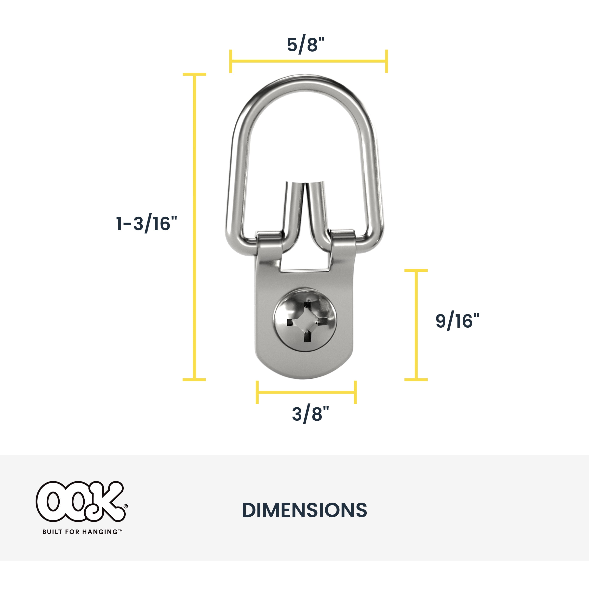 (6 pack) Ook D-Ring Picture Hanger, Frame Hanger, Small, Steel, Zinc Finish, Silver, 14 pack