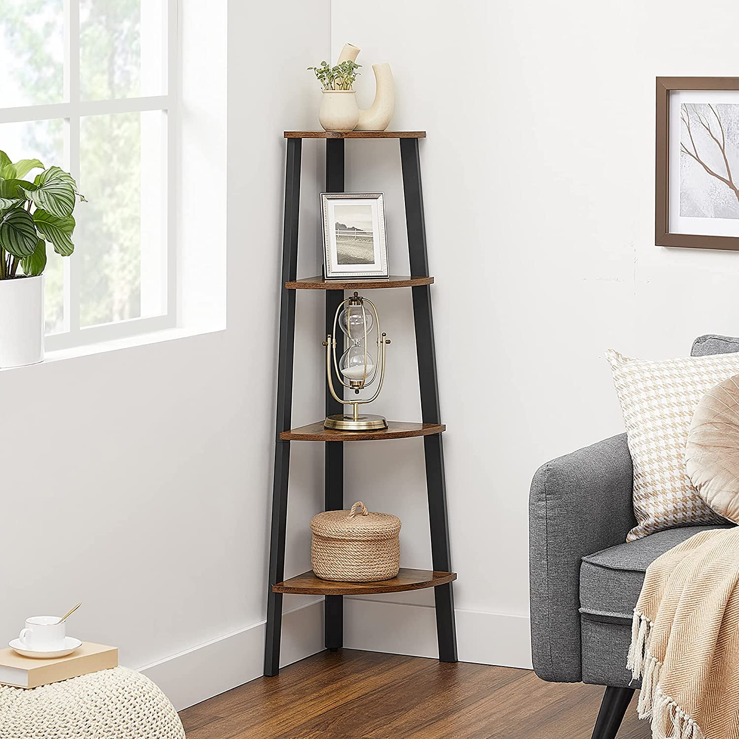 Buy VASAGLE Industrial Corner Shelf, 4Tier Bookcase with Storage Rack