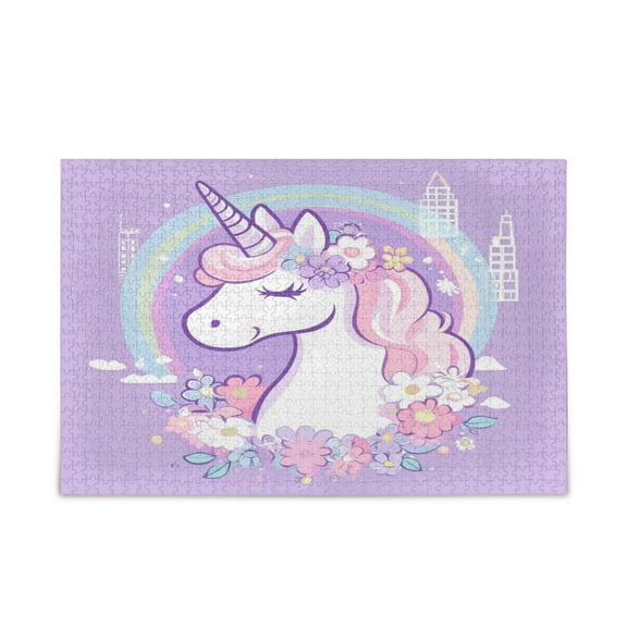 WOBOGO Cute Unicorn Purple Pattern Puzzle Challenge 500 Piece Jigsaw Suitable for Game Night Finished Size 20.5 x 14.9in