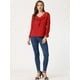 thumbnail image 3 of Blusa de Gasa Allegra K Cuello En V con Volantes Rojo M, 3 of 5
