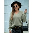 thumbnail image 3 of Female Long Sleeve V Neck Pullover Sweater Oversized Chunky Knitted Loose Jumper Sweaters Green M, 3 of 6