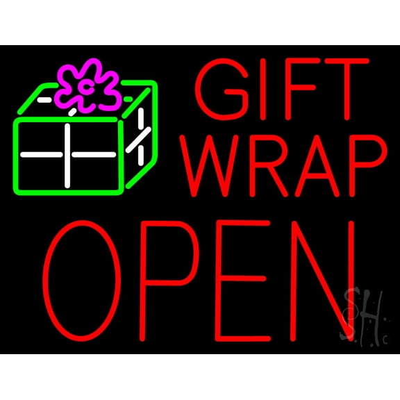 Gift Wrap Block Open LED Neon Sign 15 x 19 - inches, Black Square Cut Acrylic Backing, with Dimmer - Bright and Premium built indoor LED Neon Sign for Defence Force.