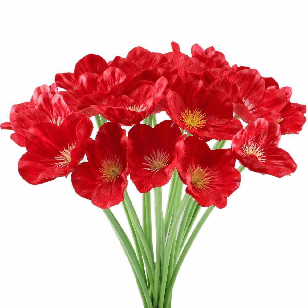 6Pcs Red Poppy Flowers Artificial Bouquet Wedding Craft Album Floral Home Decor 