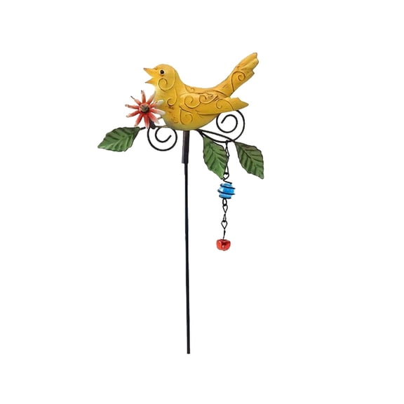 Pgyong Metal Garden Stakes Outdoor Decor, Embossed Floral Yard Art with Moving Birds for Patio & Lawn, Weather-Resistant Decorative Metal Flowers