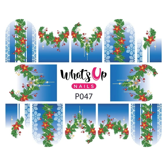 Whats Up Nails P047 Poinsettia Garland Water Decal Sliders for Nail Art Design