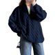 thumbnail image 1 of Suéter de Cuello Alto y Larga para Mujer con Cremallera, Jersey Informal de Punto Acanalado para Otoño e Invierno. Azul Marino L, 1 of 8