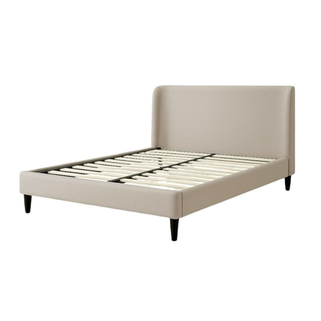 Ilios Innova | Cama Matrimonial Beige con Cabecera Tapizada en Lino y Poliéster | Estructura de Madera Resistente