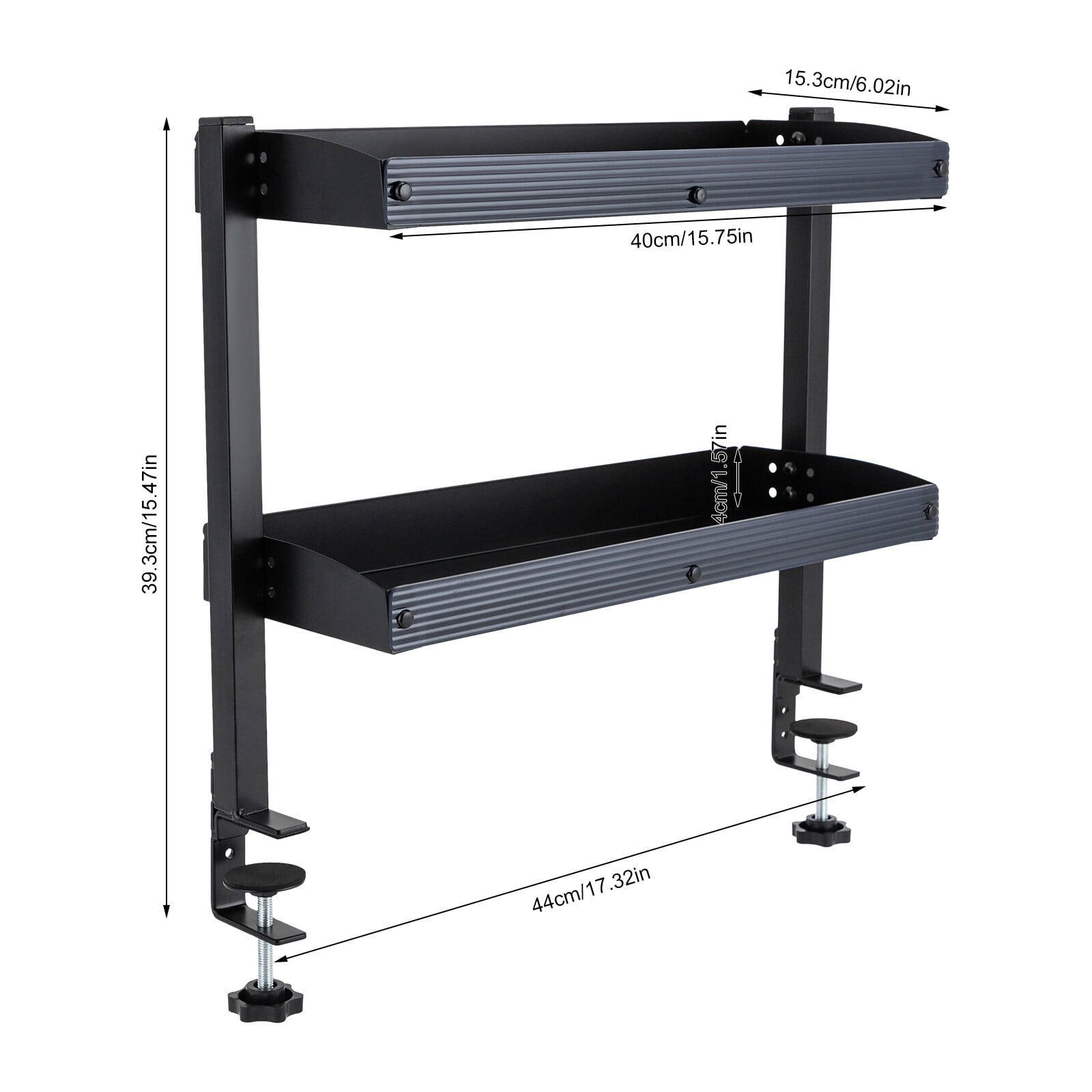 Desktop or Under-Desk Shelf Clamp-on 2-Tier Shelving W/ Adjustable Storage Tray