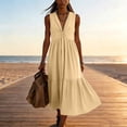 thumbnail image 6 of Oksale V Neck Dresses for Women with Pockets Loose Cozy Sleeveless Tank Dress Flowy Summer Maxi Dress for Vacation Beige L, 6 of 8