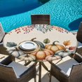 thumbnail image 6 of Orange Pumpkins Fall Round Tablecloth, Fitted Table Cover with Elastic for 36"-44" Round Tables, Autumn Eucalyptus Leaves Retro Beige Table Cloth Outdoor Indoor Dinning Party Waterproof Tablecloths, 6 of 7