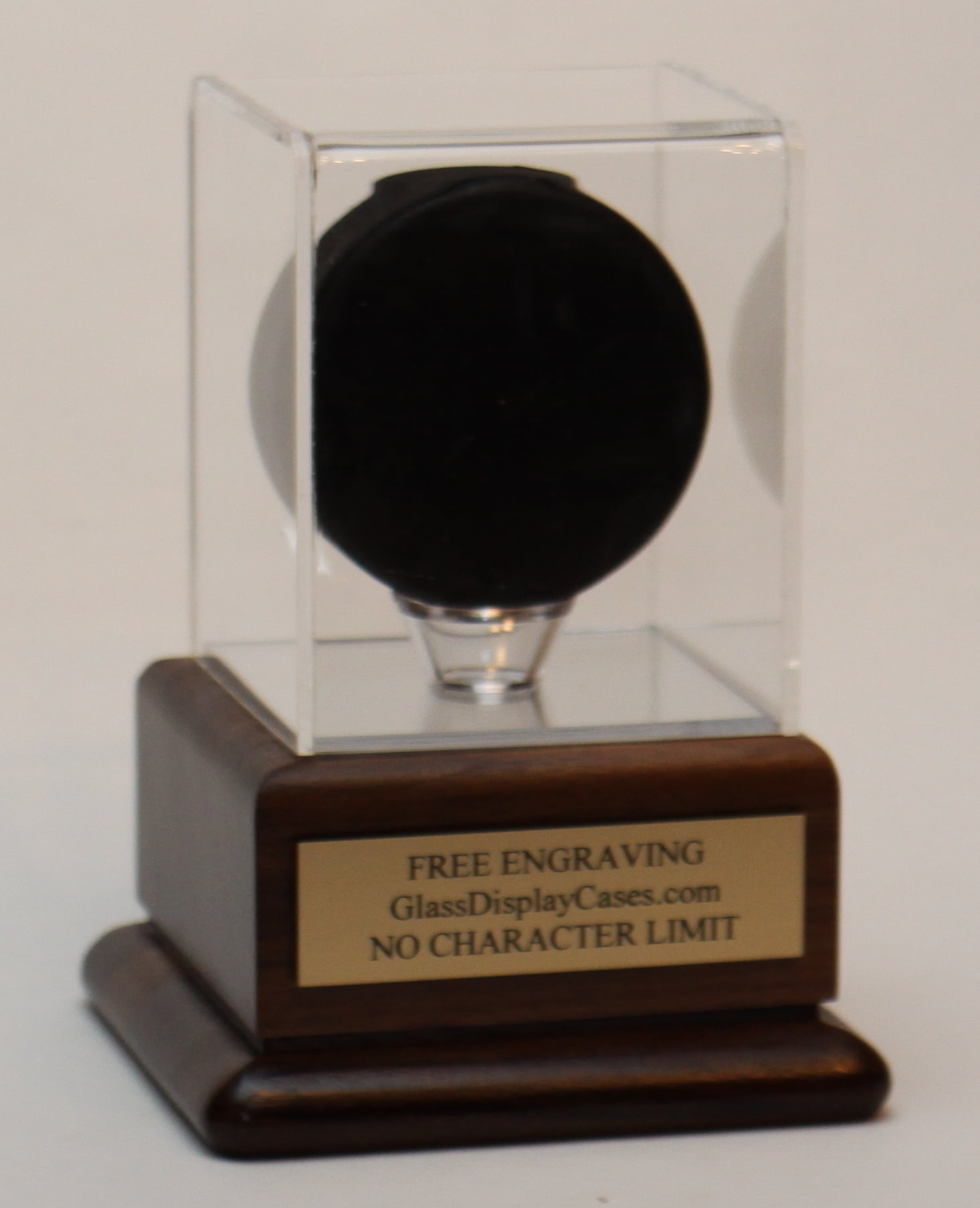 Hockey Puck Personalized Acrylic Display Case with Solid Walnut Wood