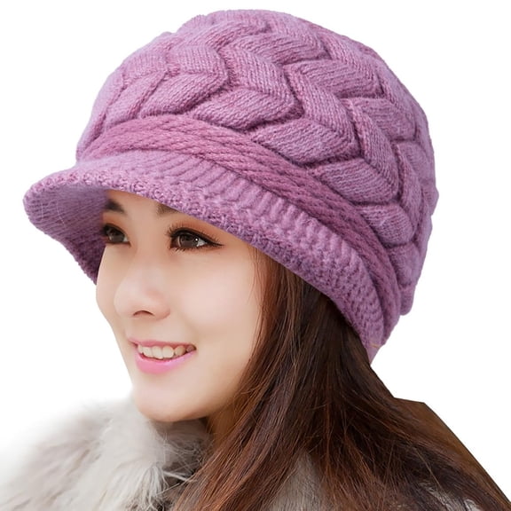 Holzlrgus Womens Winter Beanie Warm Knitted Slouchy Wool Hats Cap with Visor