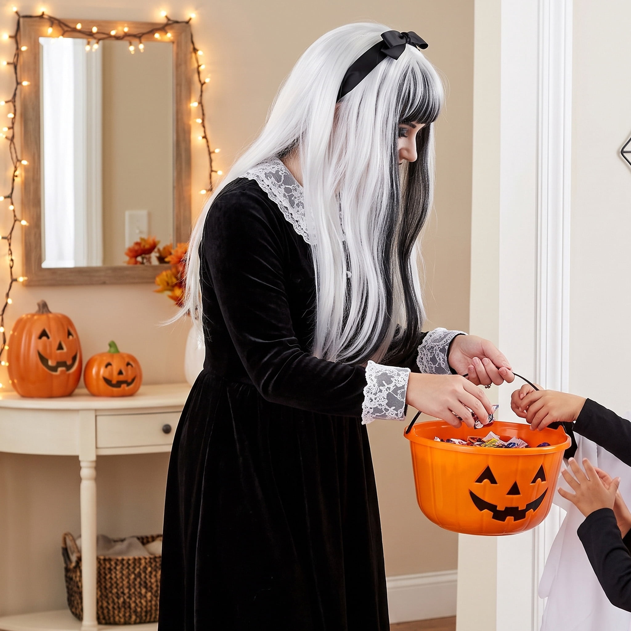 Gothic Wig Costume Accessory for Adults, Black and White, Halloween by Way To Celebrate