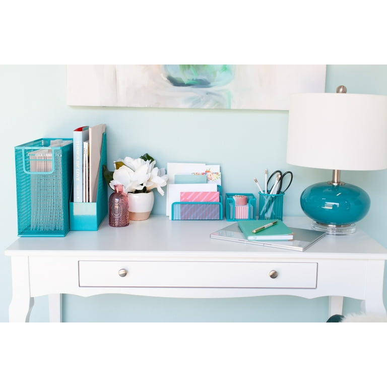 Blu Monaco 5 Piece Cute Office Supplies Teal Desk Organizer Set ...