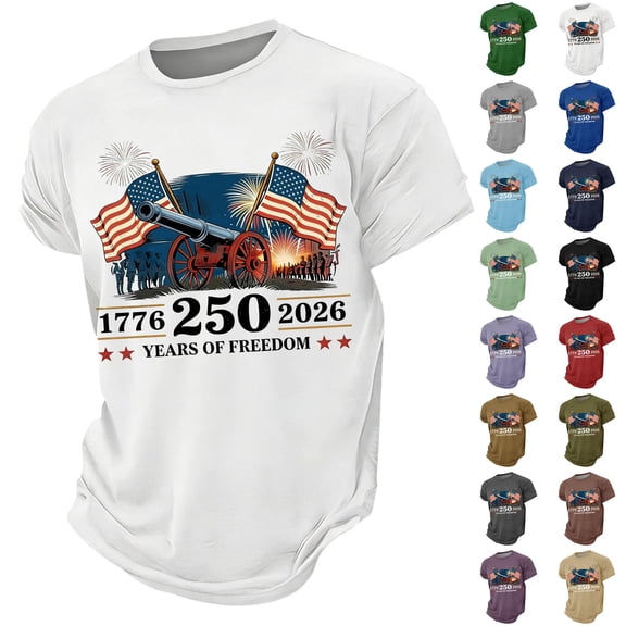 Vamuko 250th Anniversary T-Shirt Mens American Flag Short Sleeve Independence Day Shirts 4th Of July Graphic Patriot Pride Shirt We the Peaple Big and Tall Tees Light Gray XL