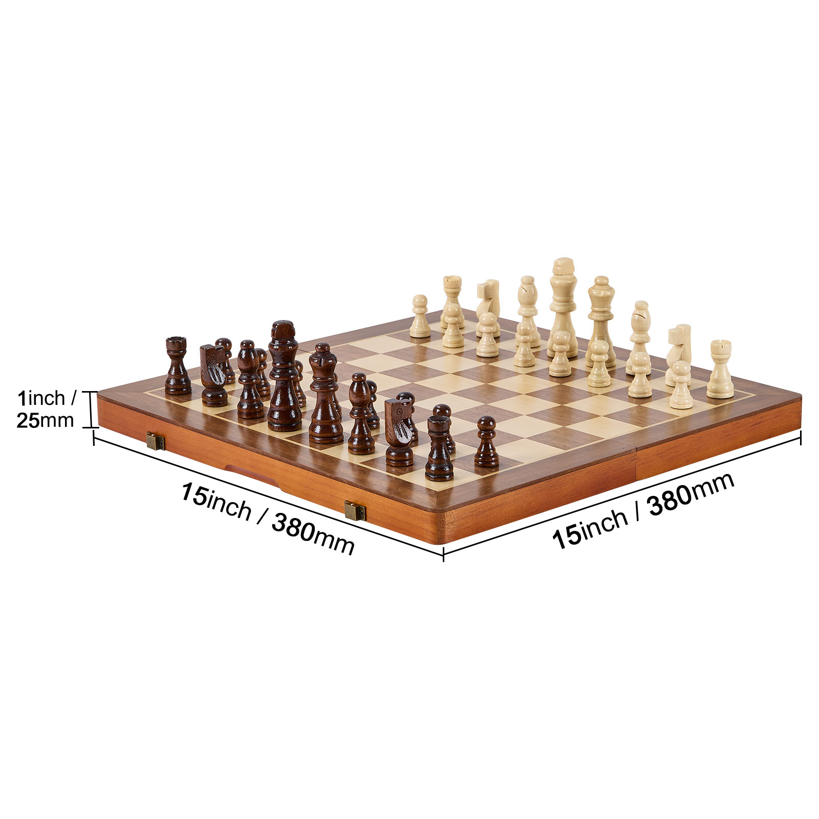 VEVOR Magnetic Wooden Chess Set, 15 inch 2-IN-1 Chess Checkers Game Set, Folding Chess Board Games for Adults Kids, 2 Queens Portable Travel Gift Chess Set for Tournament Professional Beginner