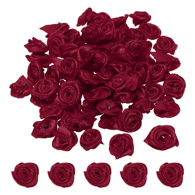 Unique Bargains Mini Satin Ribbon Roses Tiny Fabric Flowers Embellishments Rosettes Applique Burgundy 30 Pcs