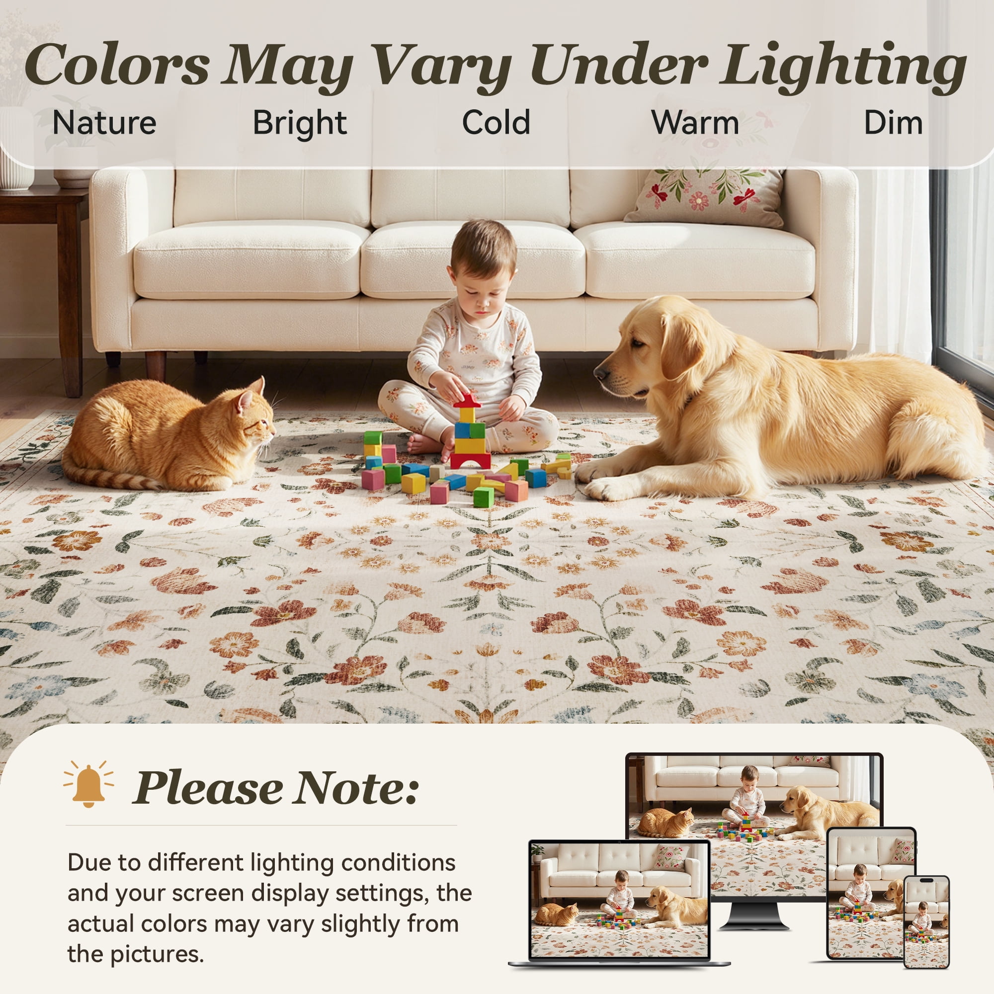 SIXHOME 2'x3' Area Rug for Living Room Rug for Bedroom Entryway Vintage Soft Floral Rug Washable Botanical Printed Carpet Non Slip Oriental Rug for Farmhouse and Home Decor