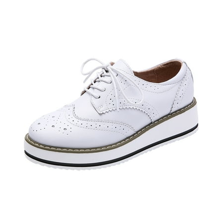 

Sexlip Women s Plus Size Sneakers Platform Oxfords Lace Up Brogue Shoes Leather Comfortable Breathable Wedge Heel Oxford Shoes White 40