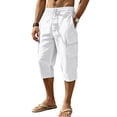 thumbnail image 5 of Linen Capri Pants for Men Big and Tall Classic Straight Leg Cargo Capris Elastic Waist Pull On Cropped Lounge Pants White M, 5 of 9