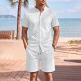 thumbnail image 2 of hotojiny Mens Summer Outfits 2 Piece Beach Vacation Set Plaid Short Sleeve Button down Shirts with Elastic Waist Shorts(White,X-Large), 2 of 7