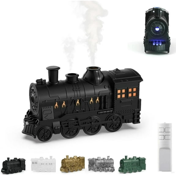 Train Humidifier with Essential Oil Diffuser - 300ML Large Capacity Ultrasonic Dual Mist Output, 2 Color LED Night Light with Remote Control, Auto-Off, Ultra Quiet for Bedroom Office Desk