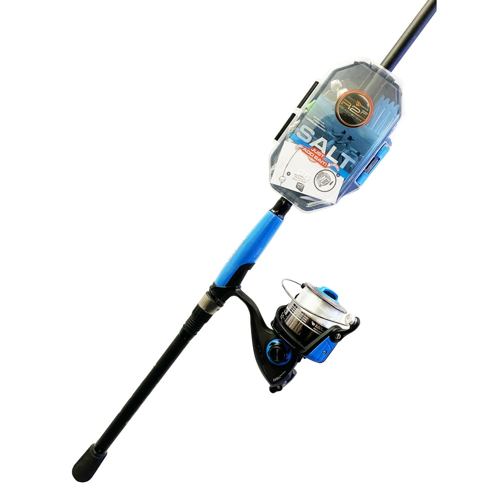South Bend R2F Just Add Bait Saltwater Fishing Rod & Reel Spinning Combo w/ Tackle Kit, 7