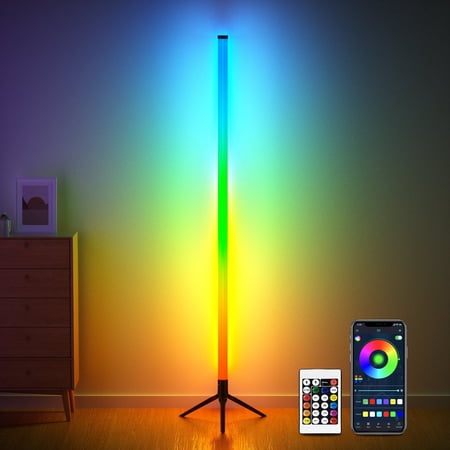DAYBETTER LED Corner Floor Lamp,360°Color Changing Lamp with Bluetooth APP, Remote Control, Music Sync, 16 Million DIY Colors & Timing for Living Room Gaming Room（1pack）