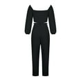 thumbnail image 6 of Idoravan Women Sets Clothing Womens Solid Color Long Sleeve Square Collar Cropped Slim Top + Casual Long Pants Suit Set, 6 of 6